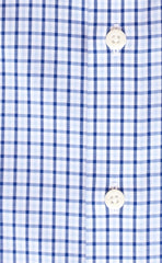 Tailored Fit Sky / Navy Tattersall check English Spread Collar Supima® Non - Iron Cotton Broadcloth Sport Shirt - Wilkes & Riley, LLC