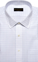Tailored Fit White Ground Navy / Lt Blue Tattersall Spread Collar Supima® Cotton Non - Iron Broadcloth (B/T) - Wilkes & Riley, LLC