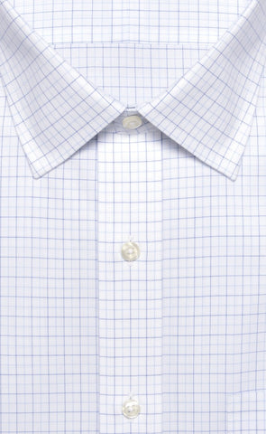 Tailored Fit White Ground Navy / Lt Blue Tattersall Spread Collar Supima® Cotton Non - Iron Broadcloth (B/T) - Wilkes & Riley, LLC