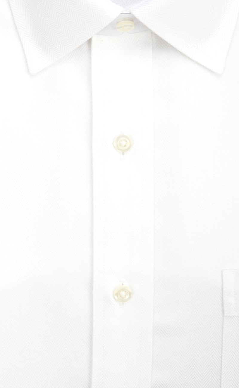 Tailored fit White Herringbone Spread Collar Supima® Cotton Non - Iron Dress Shirt (B/T) - Wilkes & Riley, LLC