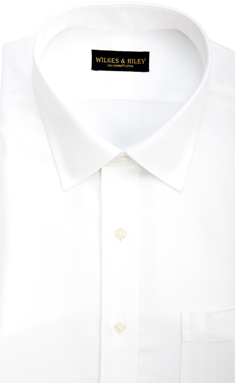 Tailored fit White Herringbone Spread Collar Supima® Cotton Non - Iron Dress Shirt (B/T) - Wilkes & Riley, LLC
