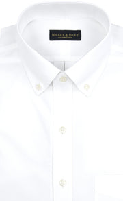 Tailored Fit White Solid Button - Down Collar Supima® Cotton Non - Iron Pinpoint Oxford Dress Shirt (B/T) - Wilkes & Riley, LLC