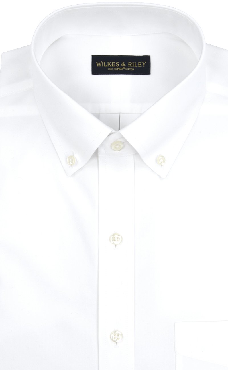 Tailored Fit White Solid Button - Down Collar Supima® Cotton Non - Iron Pinpoint Oxford Dress Shirt (B/T) - Wilkes & Riley, LLC