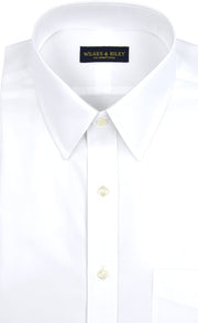 Tailored Fit White Solid Point Collar Supima® Cotton Non - Iron Pinpoint Oxford Dress Shirt - Wilkes & Riley, LLC