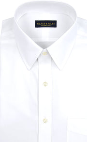 Tailored Fit White Solid Point Collar Supima® Cotton Non - Iron Pinpoint Oxford Dress Shirt (B/T) - Wilkes & Riley, LLC