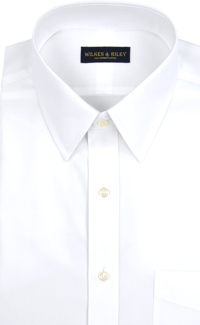 Tailored Fit White Solid Point Collar Supima® Cotton Non - Iron Pinpoint Oxford Dress Shirt (B/T) - Wilkes & Riley, LLC