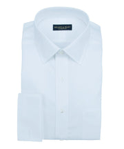Tailored Fit White Solid Spread Collar French Cuff Supima® Cotton Non - Iron Pinpoint Oxford Dress Shirt - Wilkes & Riley, LLC