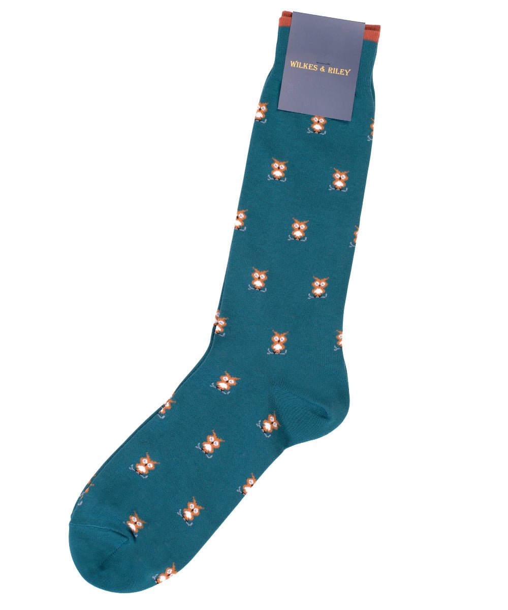 Teal Owls Cotton Sock - Mid Calf - Wilkes & Riley, LLC