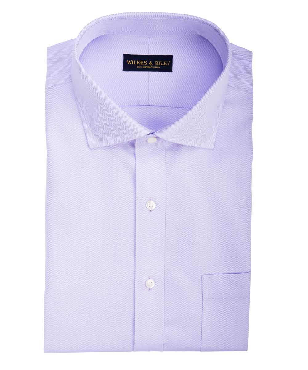 Slim Fit Lavender Herringbone English Spread Collar Supima® Cotton Non-Iron Dress Shirt