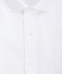 Slim Fit White Herringbone English Spread Collar Supima® Cotton Non-Iron Dress Shirt