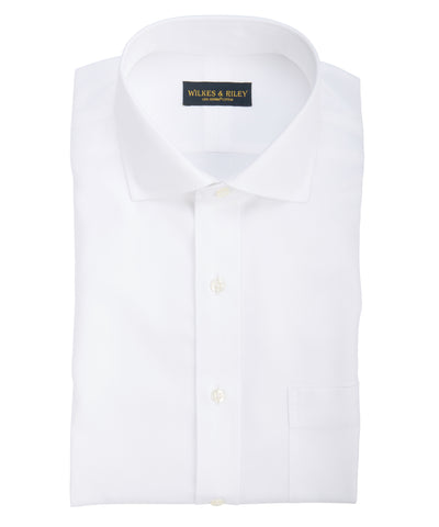 Tailored fit White Herringbone English Spread Collar Supima® Cotton Non-Iron Dress Shirt