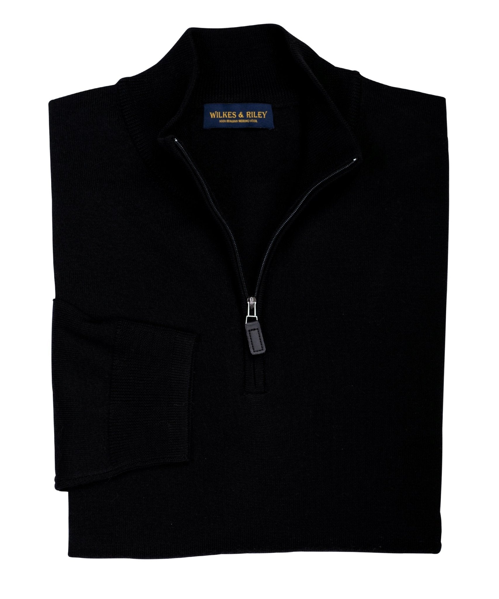 Ultra - fine Zegna Baruffa Half - Zip Merino Wool Sweater - Black - Wilkes & Riley, LLC