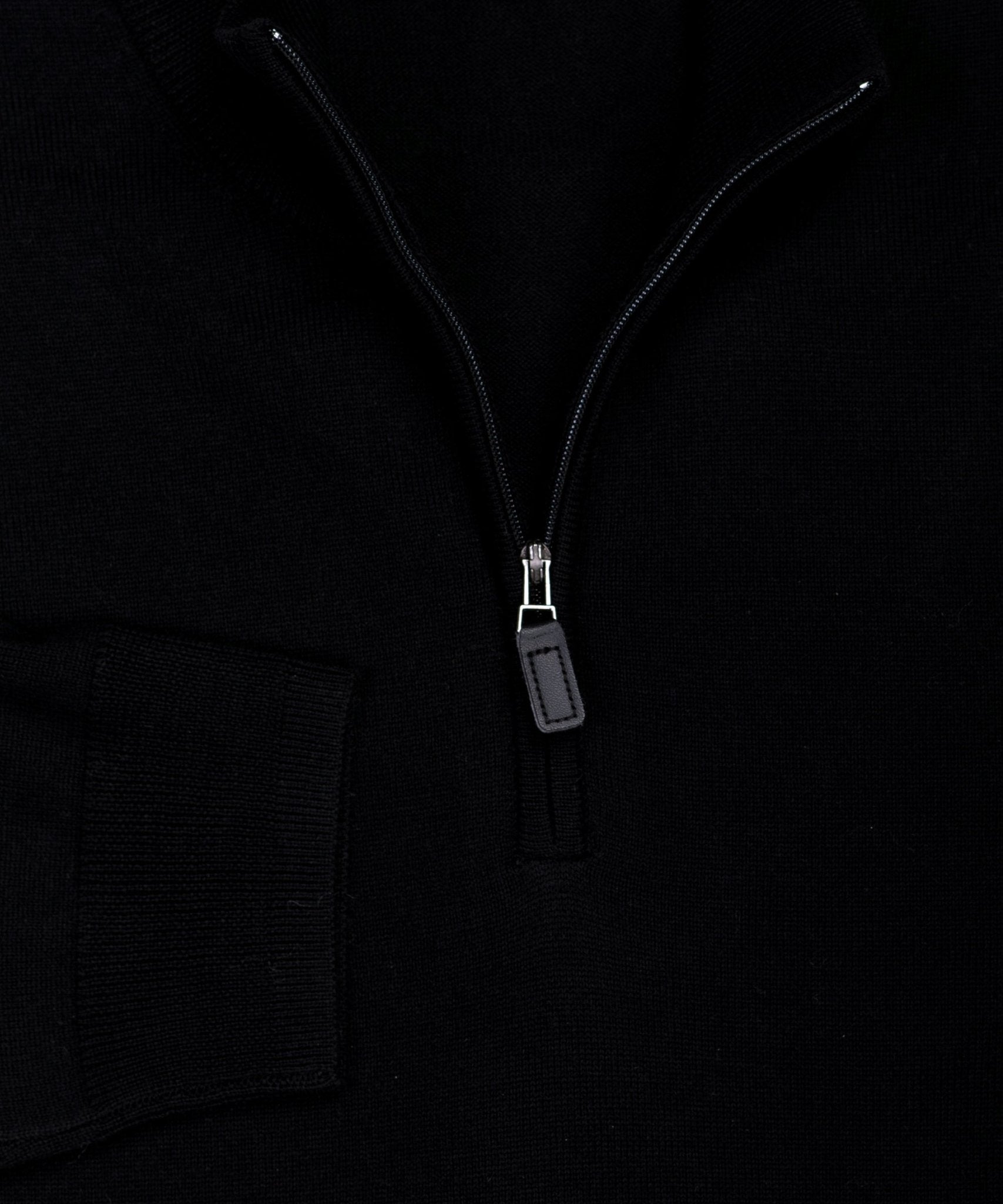 Ultra - fine Zegna Baruffa Half - Zip Merino Wool Sweater - Black - Wilkes & Riley, LLC