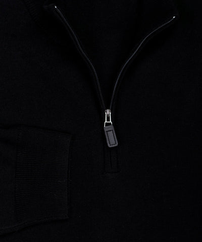 Ultra - fine Zegna Baruffa Half - Zip Merino Wool Sweater - Black - Wilkes & Riley, LLC