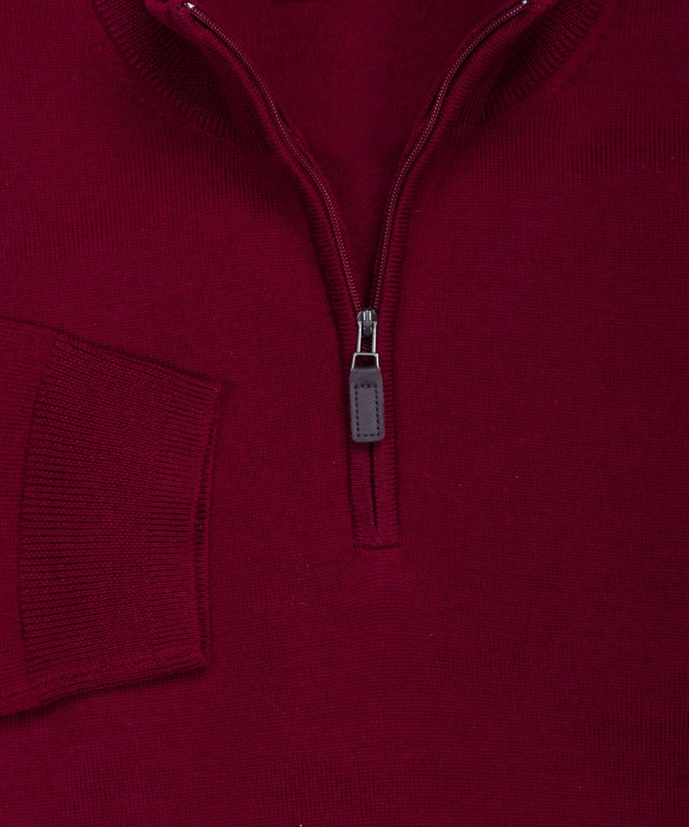Ultra - fine Zegna Baruffa Half - Zip Merino Wool Sweater - Burgundy - Wilkes & Riley, LLC