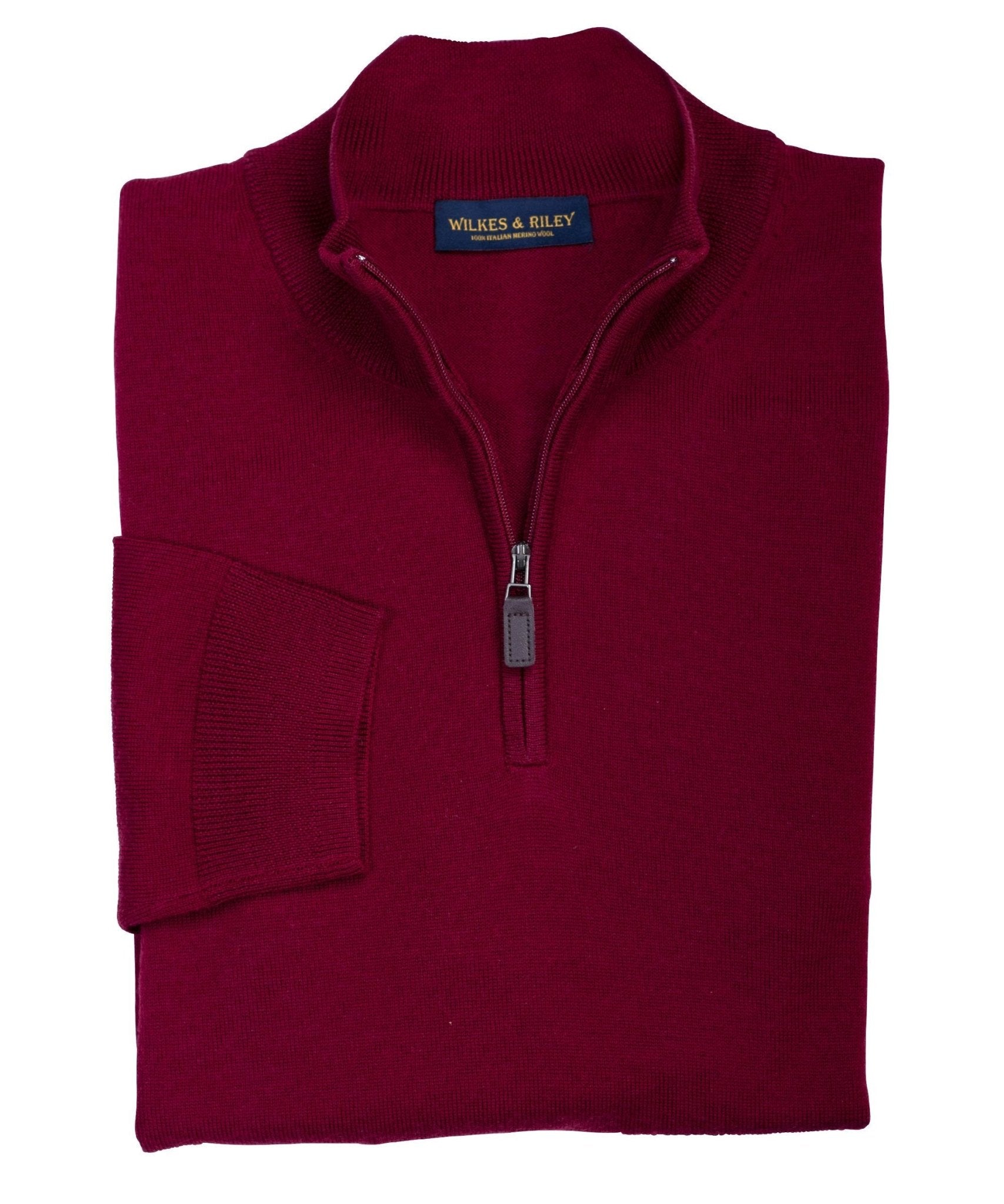 Ultra - fine Zegna Baruffa Half - Zip Merino Wool Sweater - Burgundy - Wilkes & Riley, LLC
