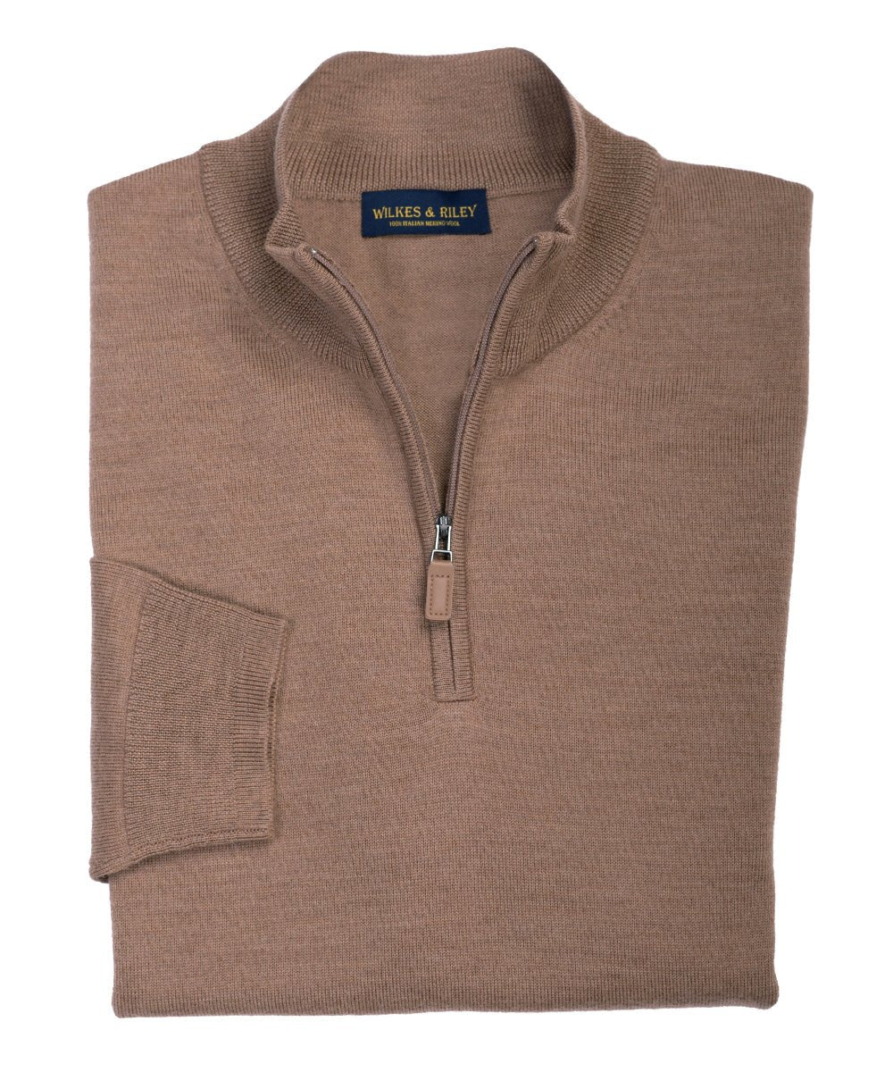 Ultra - fine Zegna Baruffa Half - Zip Merino Wool Sweater - Camel - Wilkes & Riley, LLC