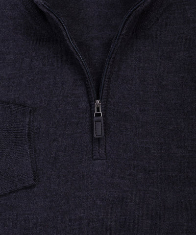 Ultra - fine Zegna Baruffa Half - Zip Merino Wool Sweater - Charcoal - Wilkes & Riley, LLC