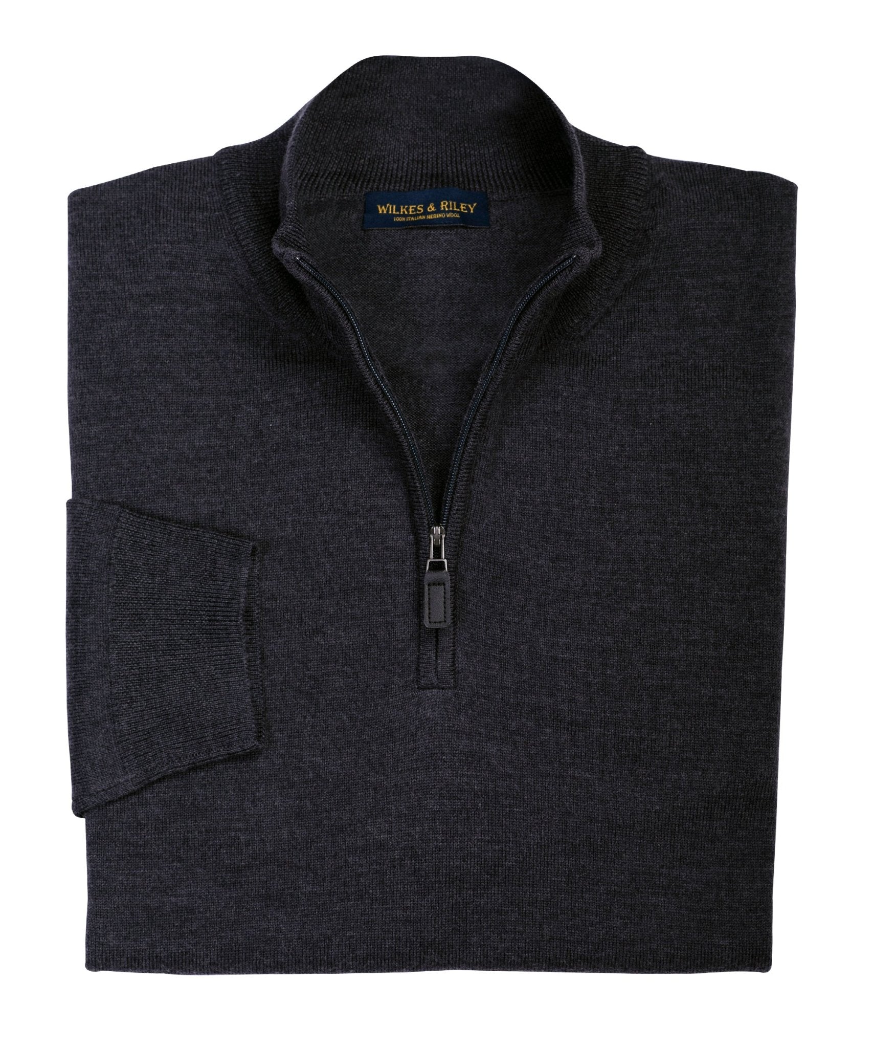 Ultra - fine Zegna Baruffa Half - Zip Merino Wool Sweater - Charcoal - Wilkes & Riley, LLC