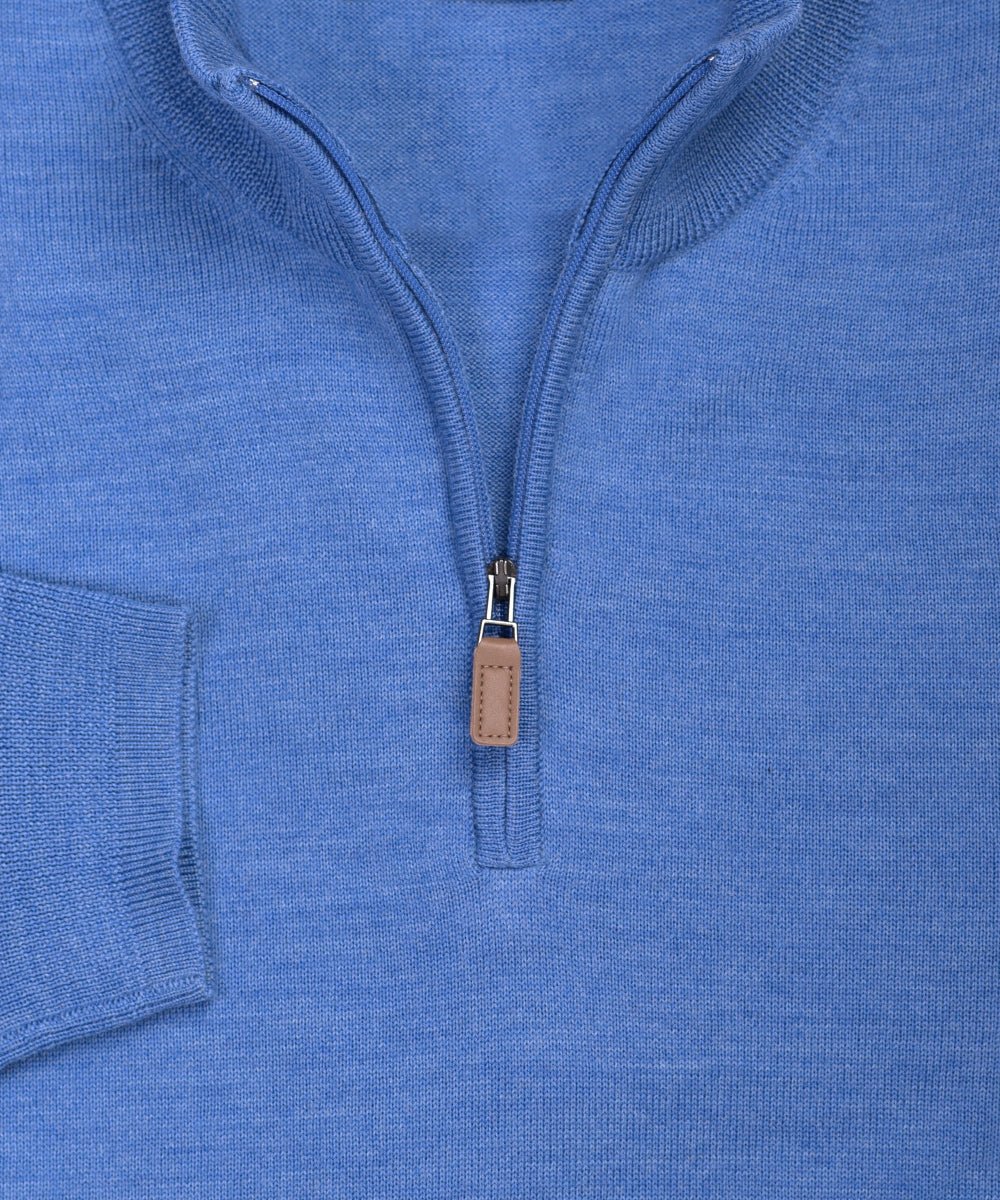 Ultra - fine Zegna Baruffa Half - Zip Merino Wool Sweater - Light Blue - Wilkes & Riley, LLC