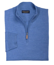Ultra - fine Zegna Baruffa Half - Zip Merino Wool Sweater - Light Blue - Wilkes & Riley, LLC