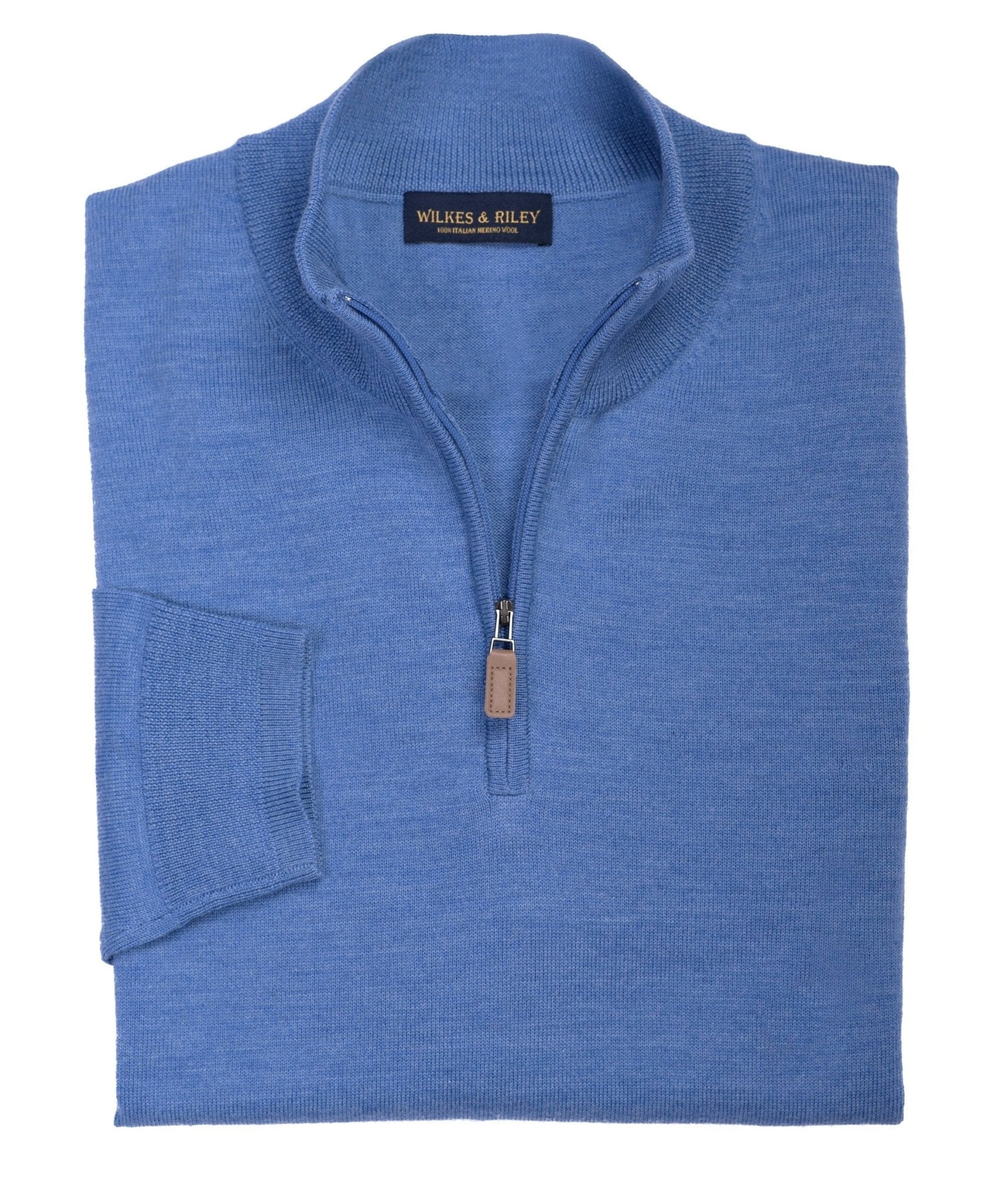 Ultra - fine Zegna Baruffa Half - Zip Merino Wool Sweater - Light Blue - Wilkes & Riley, LLC