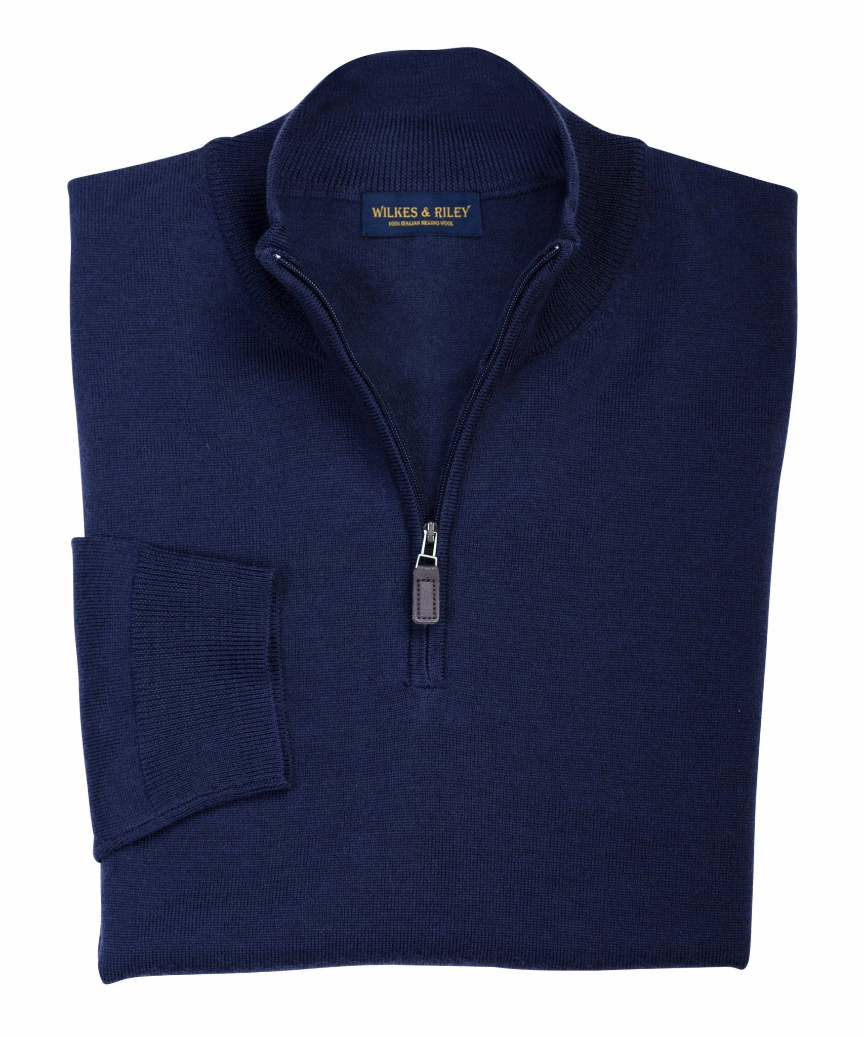 Ultra - fine Zegna Baruffa Half - Zip Merino Wool Sweater - Navy - Wilkes & Riley, LLC