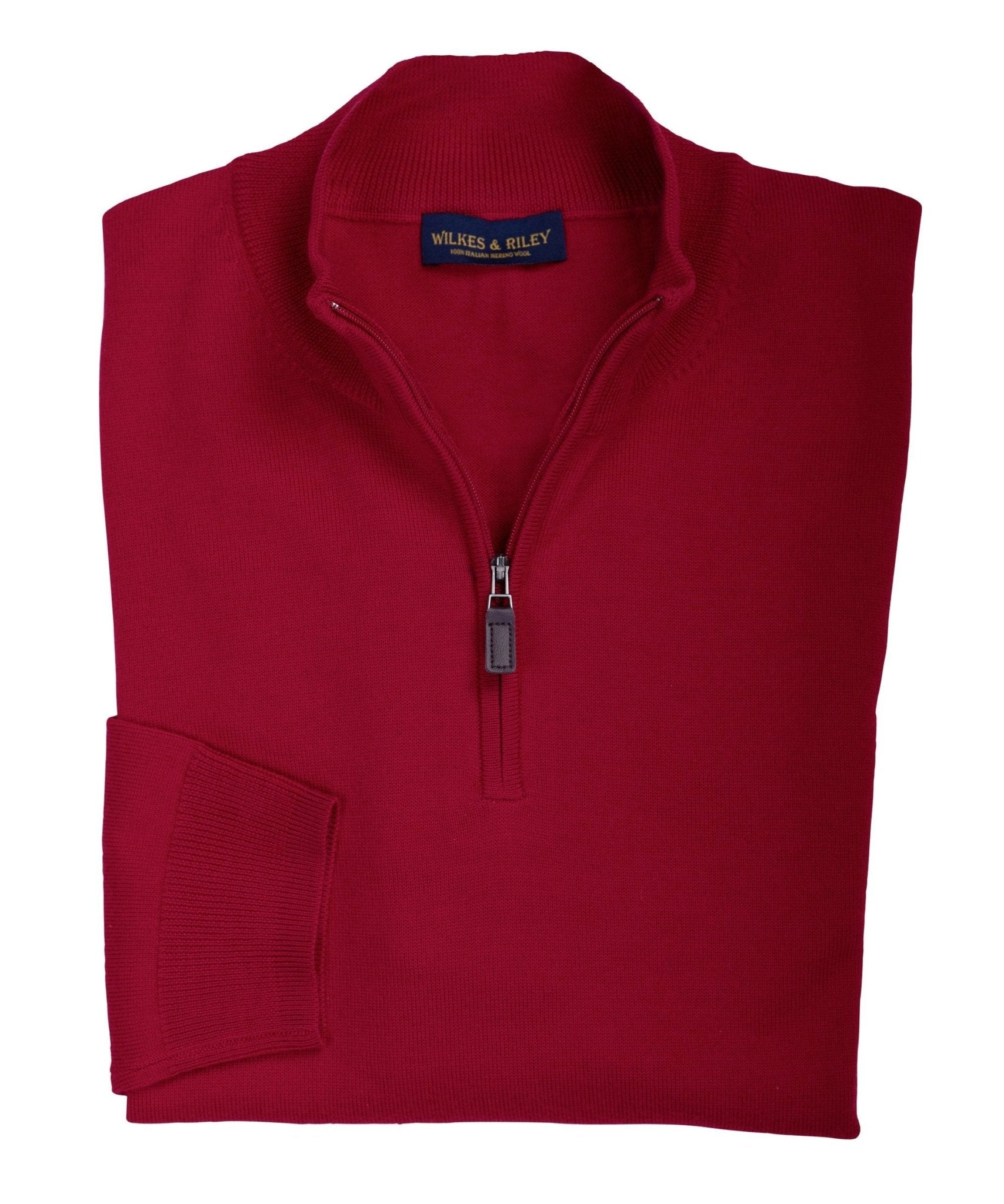 Ultra - fine Zegna Baruffa Half - Zip Merino Wool Sweater - Red - Wilkes & Riley, LLC