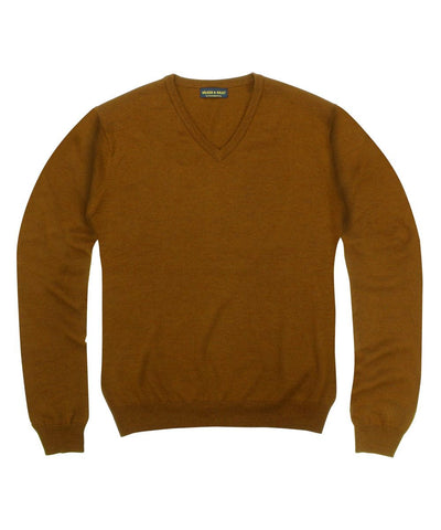 100% Pure Merino Wool Zegna Baruffa V-Neck Sweater - Rust