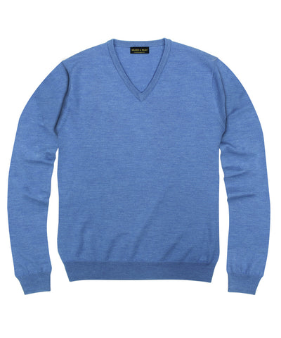 100% Pure Merino Wool Zegna Baruffa V-Neck Sweater - Light Blue