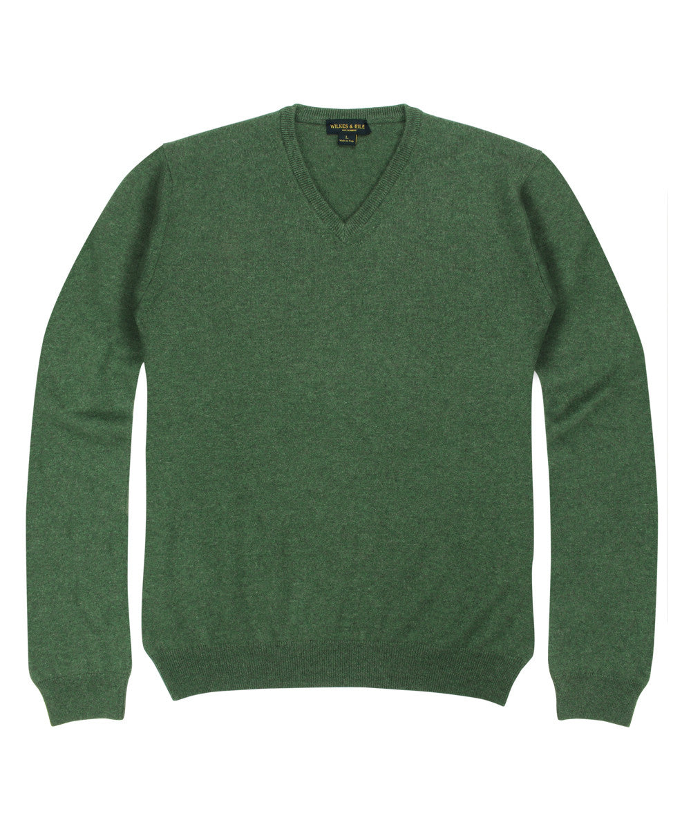 Wilkes & Riley 100% Cashmere Sweater W/ Loro Piana Yarn - Forest Green V-Neck