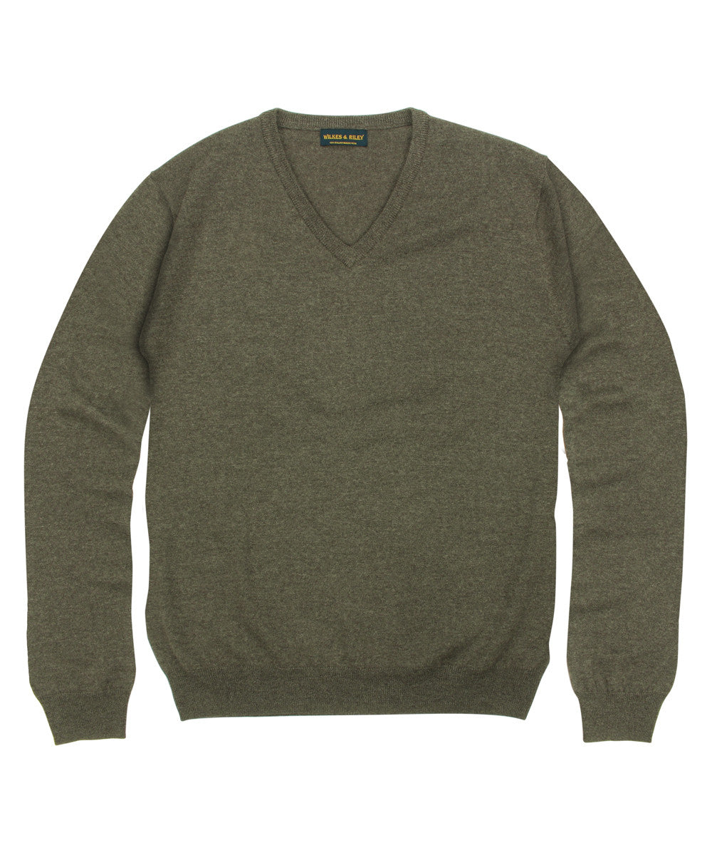 Wilkes & Riley 100% Pure Merino Wool Zegna Baruffa V-Neck Sweater in Brown