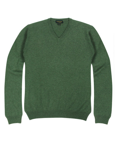 100% Cashmere Sweater w/ Loro Piana Yarn - Forest Green V-Neck