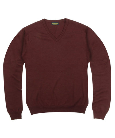100% Pure Merino Wool Zegna Baruffa V-Neck Sweater - Burgundy