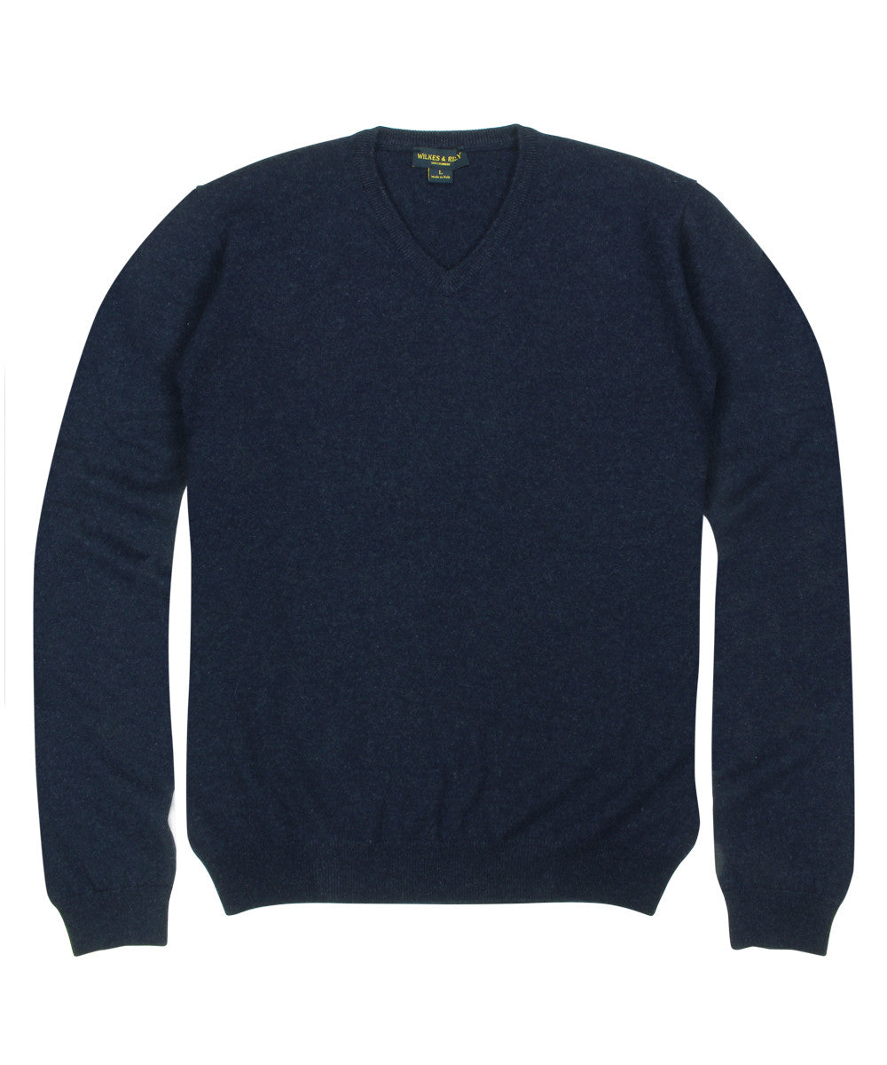 Wilkes & Riley 100% Cashmere Sweater W/ Loro Piana Yarn - Navy V-Neck
