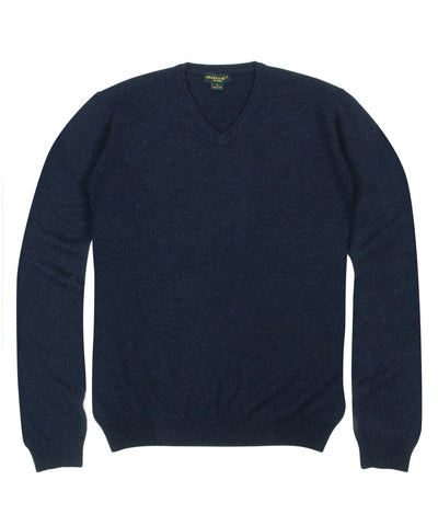 100% Cashmere Sweater w/ Loro Piana Yarn - Navy V-Neck
