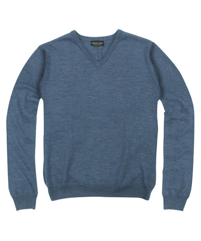 100% Pure Merino Wool Zegna Baruffa V-Neck Sweater - Blue