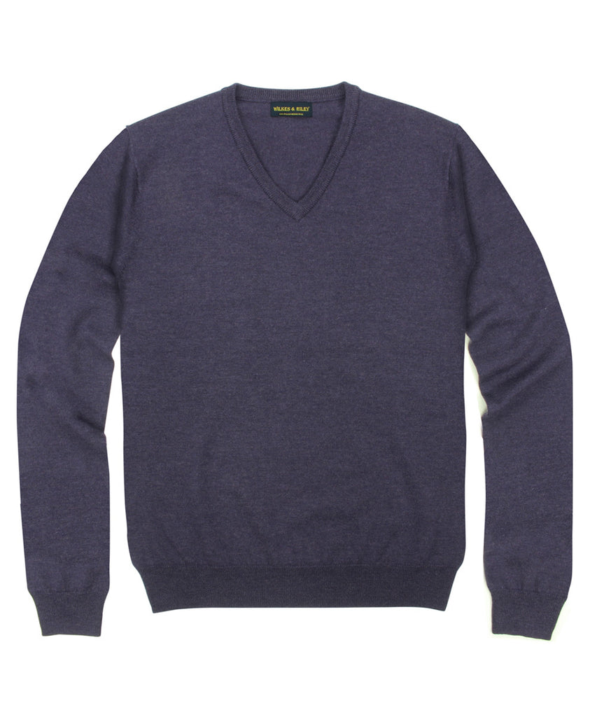 Wilkes & Riley 100% Pure Merino Wool Zegna Baruffa V-neck Sweater in Plum