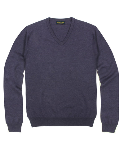 100% Pure Merino Wool Zegna Baruffa V-Neck Sweater - Plum