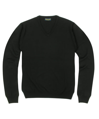 100% Pure Merino Wool Zegna Baruffa V-Neck Sweater - Black