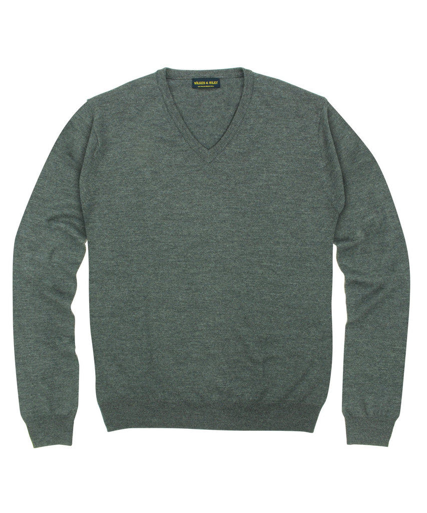 Wilkes & Riley 100% Pure Merino Wool Zegna Baruffa V-Neck Sweater in Grey