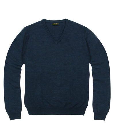 100% Pure Merino Wool Zegna Baruffa V-Neck Sweater - Navy