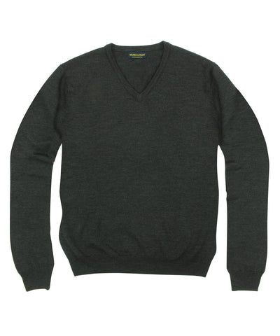 100% Pure Merino Wool Zegna Baruffa V-Neck Sweater - Charcoal