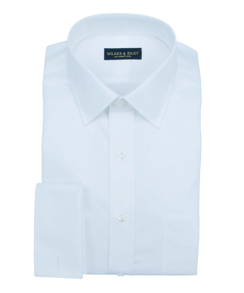 Wilkes and Riley Tailored Fit White Solid Spread Collar French Cuff Supima® Cotton Non-Iron Pinpoint Oxford Dress Shirt