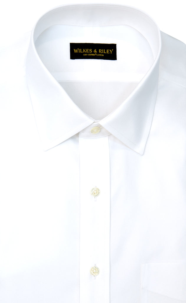 Wilkes and Riley Tailored Fit White Solid Spread Collar Supima® Cotton Non-Iron Pinpoint Oxford Dress Shirt