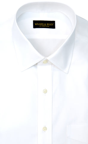 Tailored Fit White Solid Spread Collar Supima® Cotton Non-Iron Pinpoint Oxford Dress Shirt