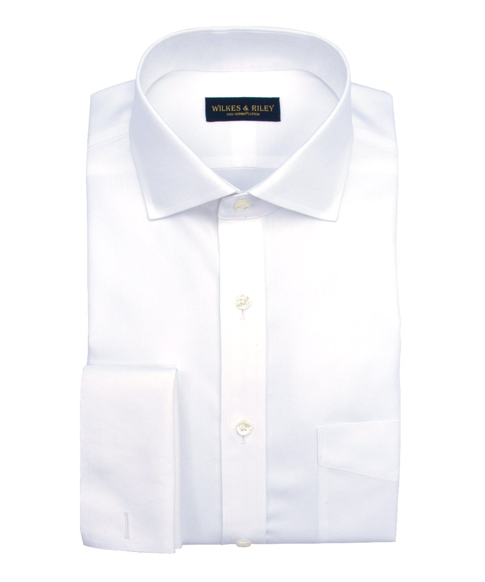 Slim Fit White English Spread Collar French Cuff Supima® Cotton Non-Iron Pinpoint Dress Shirt
