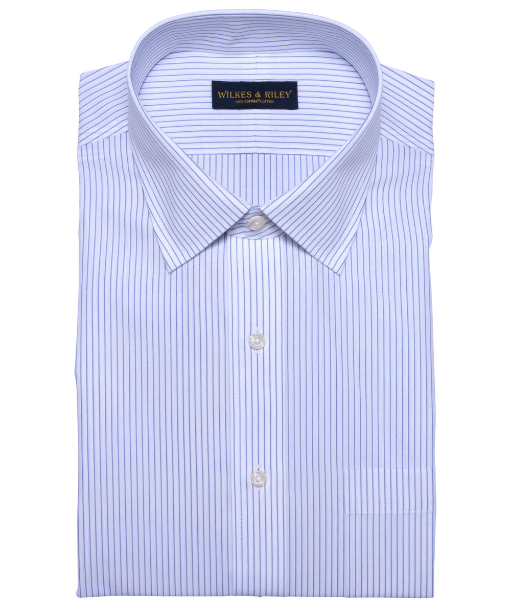 Wilkes & Riley Tailored Fit Non-Iron White Ground Blue Stripe Spread Collar Dress shirt