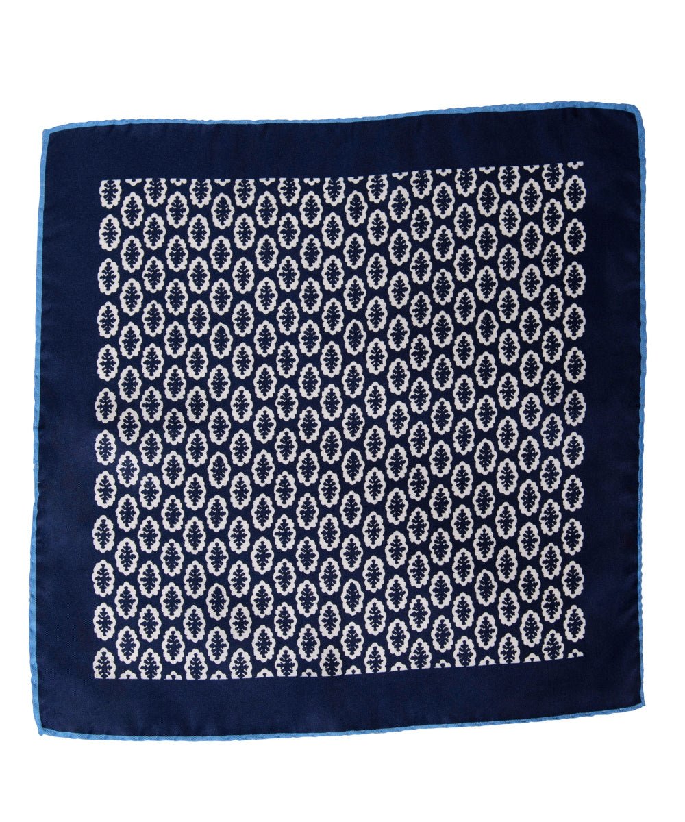 Wilkes & Riley Hand - Rolled Pocket Square - Navy Foulard - Wilkes & Riley, LLC