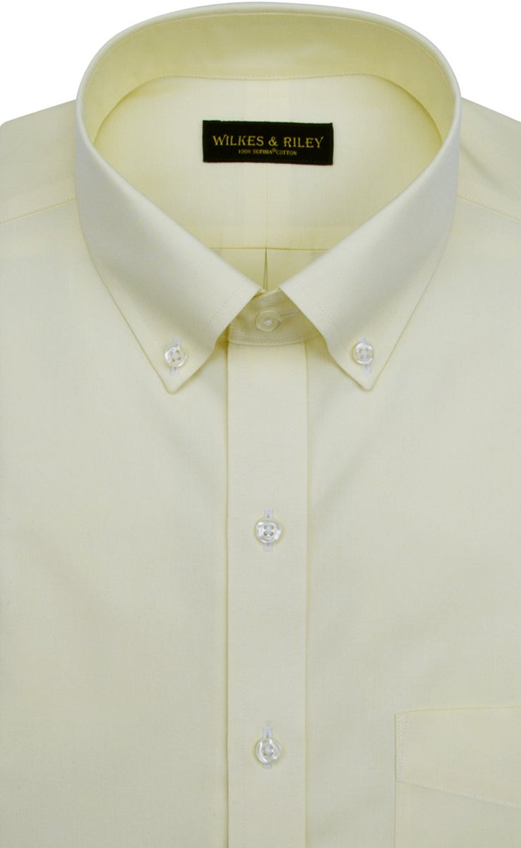 Classic Fit Yellow Solid Button-Down Collar Supima® Cotton Non-Iron Pinpoint Oxford Dress Shirt (B/T)